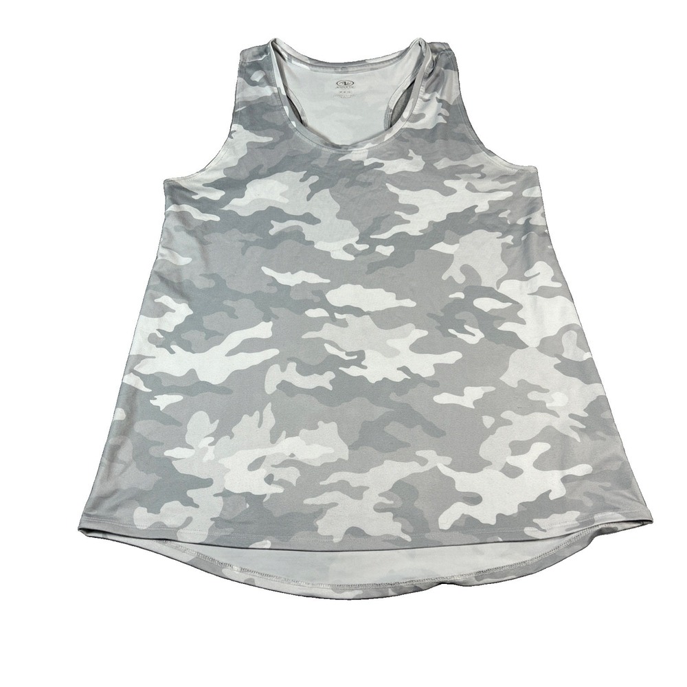 Women's Athletic Works Gray White Camo Moisture Wick Racer Back Tank Top Size M